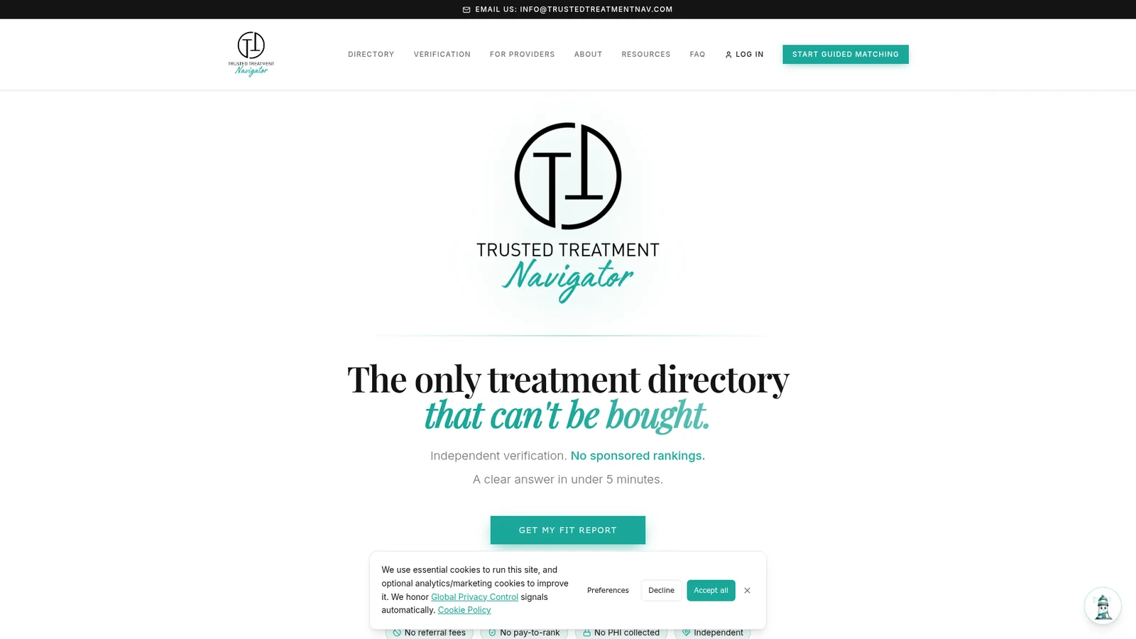 Trusted Treatment Navigator homepage